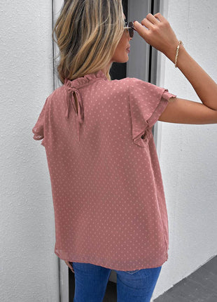 Polka Dot Smocked Flutter Sleeve Blouse - MimiStylez
