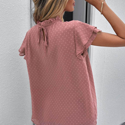 Polka Dot Smocked Flutter Sleeve Blouse - MimiStylez