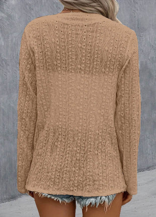 Eyelet Roll-Tab Sleeve Cardigan - MimiStylez