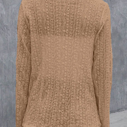 Eyelet Roll-Tab Sleeve Cardigan - MimiStylez