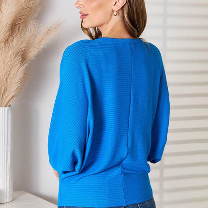 Zenana Full Size Round Neck Batwing Sleeve Blouse - MimiStylez