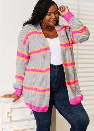 Woven Right Ribbed Long Sleeve Cardigan - MimiStylez
