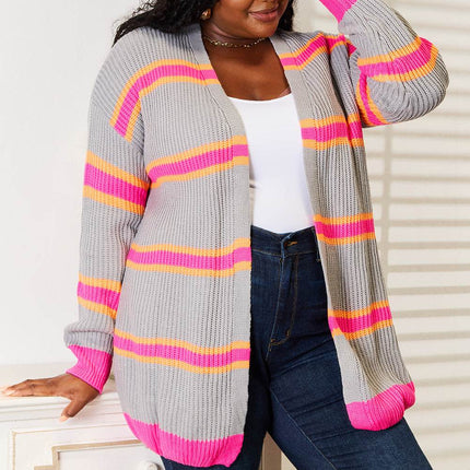 Woven Right Ribbed Long Sleeve Cardigan - MimiStylez