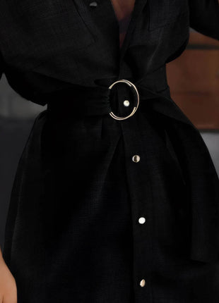 Button-Front Belted Shirt Dress - MimiStylez