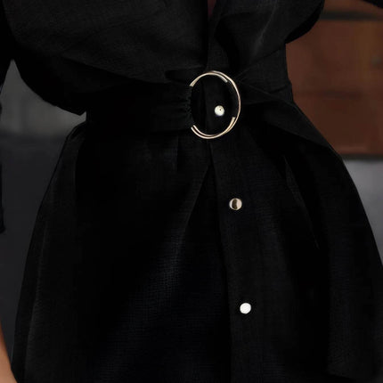 Button-Front Belted Shirt Dress - MimiStylez
