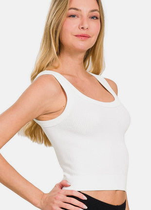 Zenana Ribbed Round Neck Cropped Tank - MimiStylez