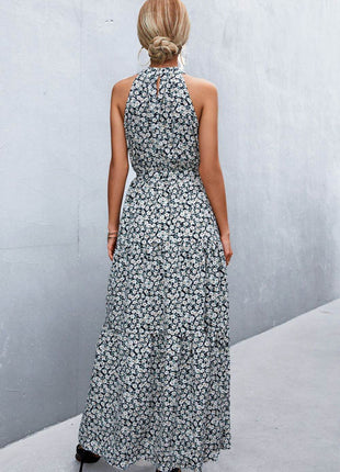 Printed Sleeveless Tie Waist Maxi Dress - MimiStylez