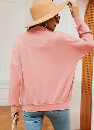 Half Zip Dropped Shoulder Sweatshirt - MimiStylez