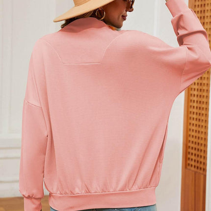 Half Zip Dropped Shoulder Sweatshirt - MimiStylez