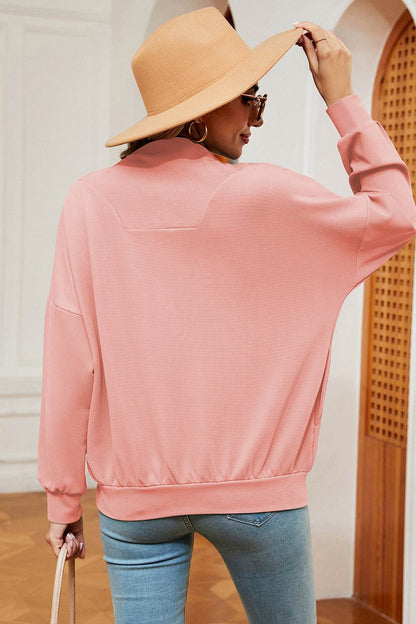 Half Zip Dropped Shoulder Sweatshirt - MimiStylez