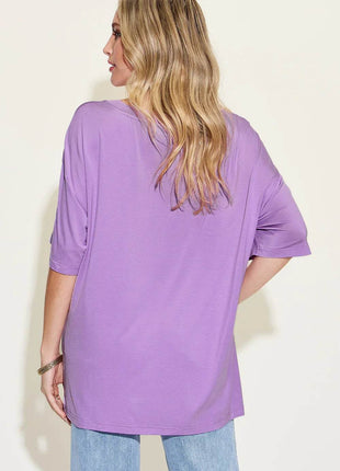 Basic Bae Full Size Bamboo V-Neck Drop Shoulder T-Shirt - MimiStylez