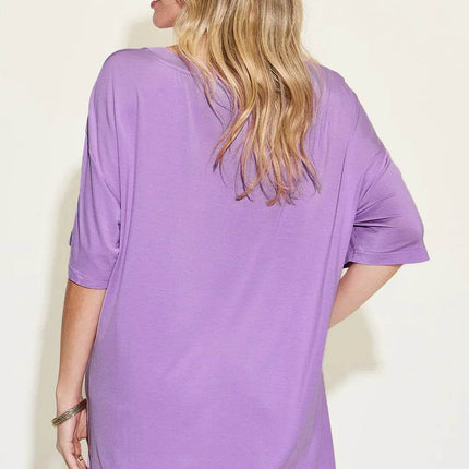 Basic Bae Full Size Bamboo V-Neck Drop Shoulder T-Shirt - MimiStylez
