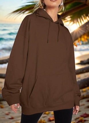 Drawstring Dropped Shoulder Hoodie - MimiStylez