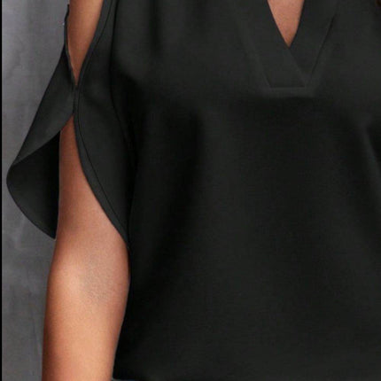 Notched Cold Shoulder Blouse - MimiStylez