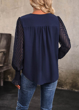 V-Neck Long Mesh Sleeve Top - MimiStylez