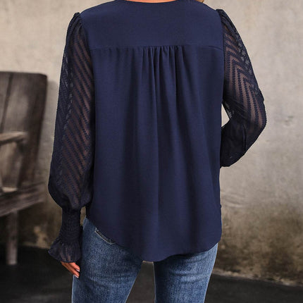 V-Neck Long Mesh Sleeve Top - MimiStylez