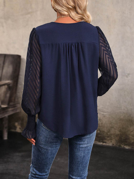V-Neck Long Mesh Sleeve Top - MimiStylez