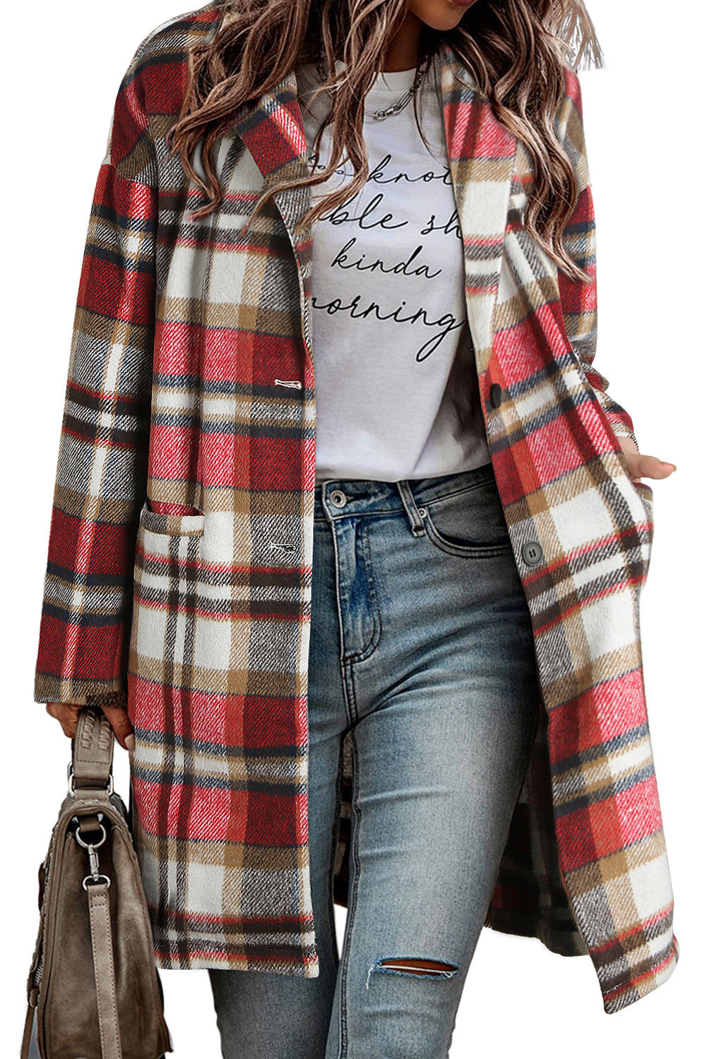 Khaki Plaid Button Up Lapel Jacket