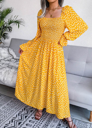 Smocked Square Neck Flounce Sleeve Dress - MimiStylez