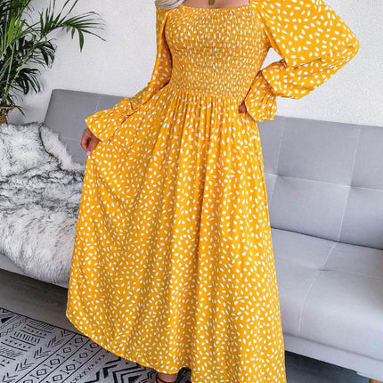 Smocked Square Neck Flounce Sleeve Dress - MimiStylez