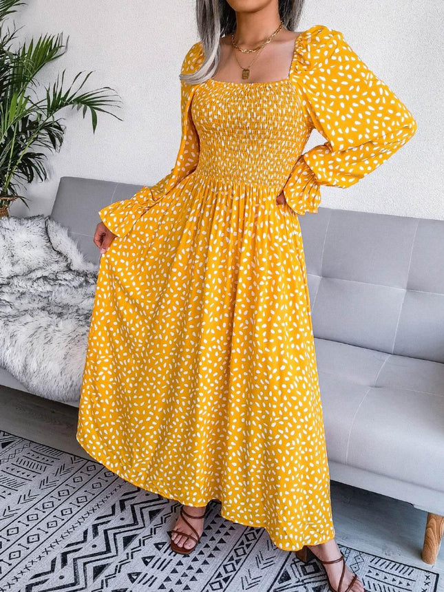 Smocked Square Neck Flounce Sleeve Dress - MimiStylez