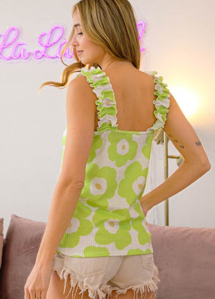 BiBi Floral Waffle Ruffled Tank - MimiStylez