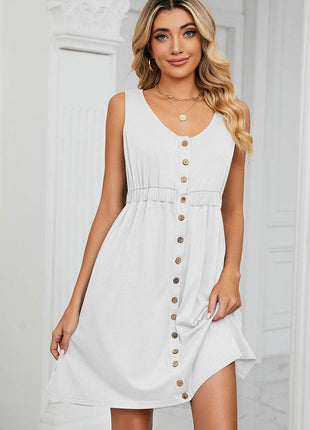 Buttoned Wide Strap Mini Dress - MimiStylez