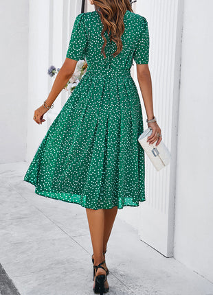 Printed Round Neck Short Sleeve Dress
