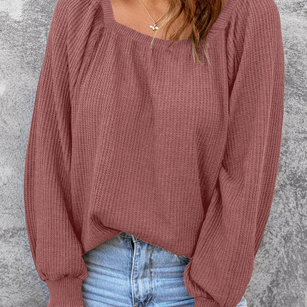 Square Neck Waffle-Knit Top - MimiStylez