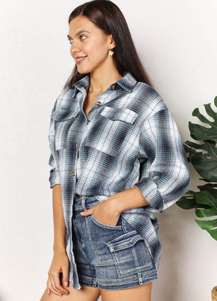 Plaid Dropped Shoulder Shirt - MimiStylez