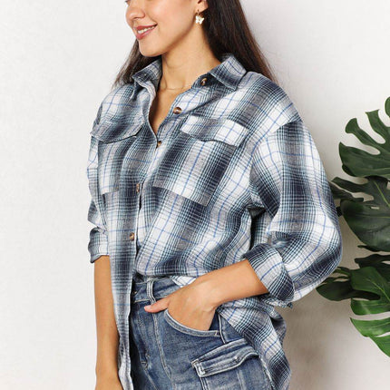 Plaid Dropped Shoulder Shirt - MimiStylez