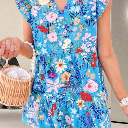 Tiered Floral Cap Sleeve Dress - MimiStylez