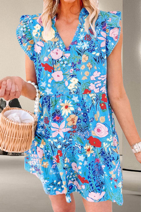 Tiered Floral Cap Sleeve Dress - MimiStylez