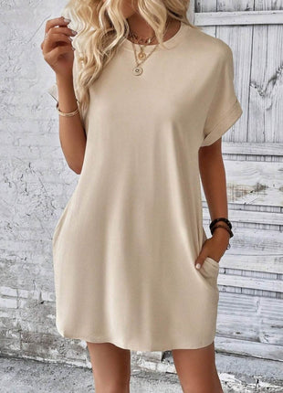 Pocketed Round Neck Short Sleeve Dress - MimiStylez
