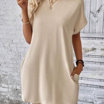 Pocketed Round Neck Short Sleeve Dress - MimiStylez