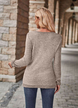 Half-Zip V-Neck Long Sleeve Top - MimiStylez