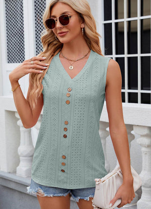 Decorative Button Eyelet V-Neck Tank - MimiStylez
