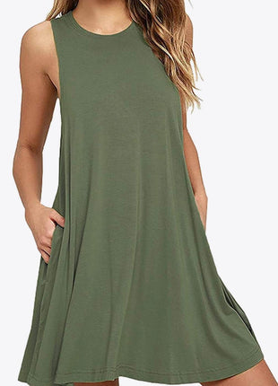 Full Size Round Neck Sleeveless Dress with Pockets - MimiStylez