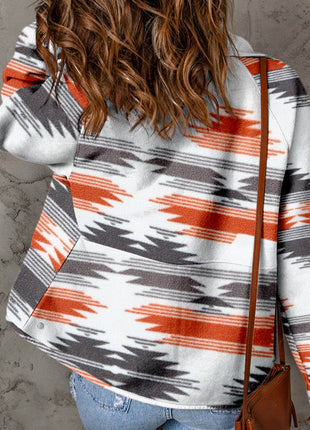 Printed Snap Down Hooded Jacket - MimiStylez