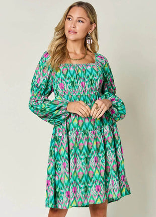 Double Take Full Size Printed Long Sleeve Dress - MimiStylez