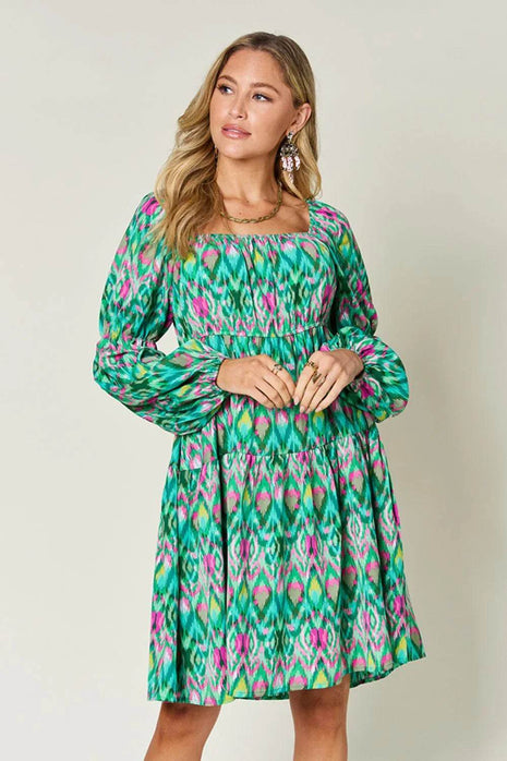 Double Take Full Size Printed Long Sleeve Dress - MimiStylez