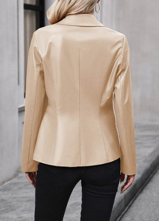 Button Up Collared Neck Blazer - MimiStylez