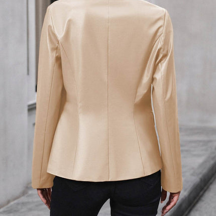 Button Up Collared Neck Blazer - MimiStylez