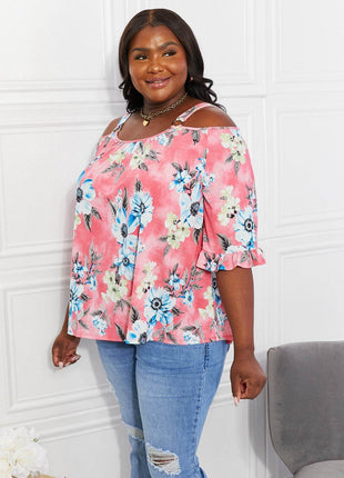 Sew In Love Full Size Fresh Take Floral Cold-Shoulder Top - MimiStylez