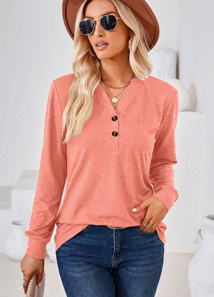 Notched Long Sleeve T-Shirt - MimiStylez