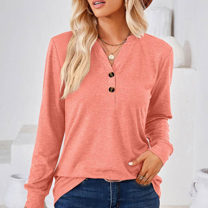 Notched Long Sleeve T-Shirt - MimiStylez