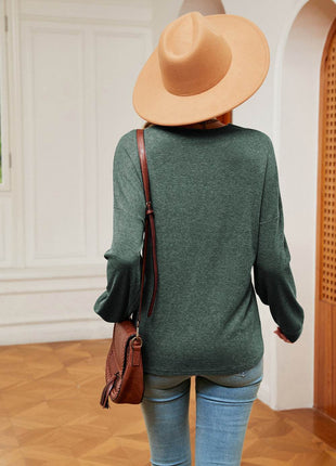 Contrast V-Neck Long Sleeve Blouse - MimiStylez