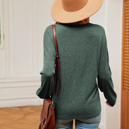 Contrast V-Neck Long Sleeve Blouse - MimiStylez