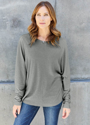Double Take Full Size Round Neck Long Sleeve T-Shirt - MimiStylez