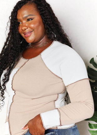 Double Take Color Block Exposed Seam Top - MimiStylez